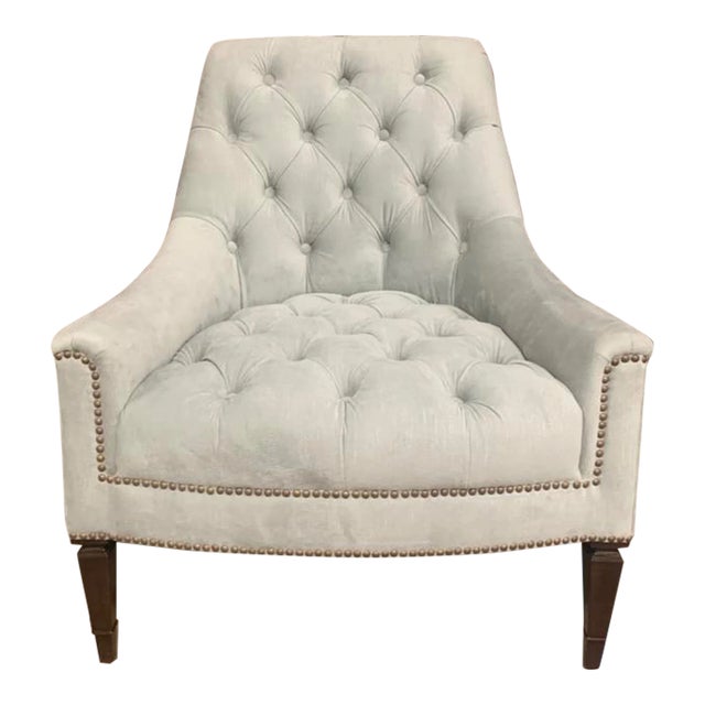 Caracole Transitional Accent Chair in Gray With Tufted Upholstery & Nailhead Trim For Sale