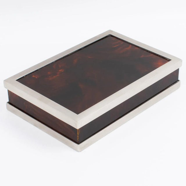 Mid-Century Modern Maison Mercier Paris, Tortoiseshell Lucite and Chrome Box, 1970s For Sale - Image 3 of 11