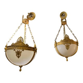 A Circa 1920’s Opaline Glass Light Fixture For Sale