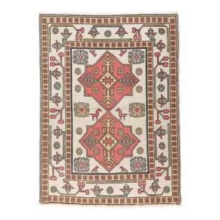Vintage Decorative Tribal Rug With Stylized Medallions & Folk Motifs -3' 5'' X 4' 2'' For Sale