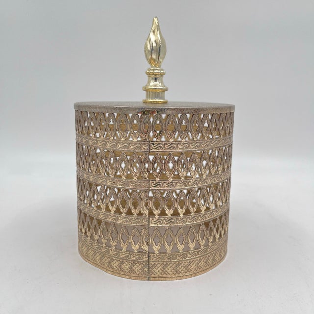 Vintage Hollywood Regency Gold Filigree Ormolu Toilet Roll Cover For Sale - Image 9 of 11