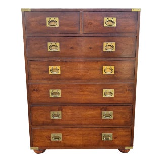 1970s Henredon Campaign Style "Regiment" Tall Chest of Drawers For Sale