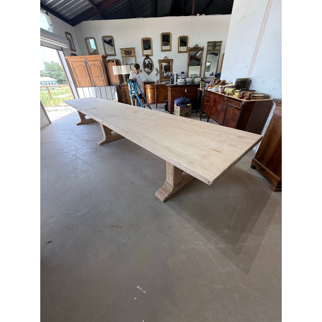 19th Century 19th Century French Bleached Solid Walnut Monastery Trestle Dining Table or Farm Table 18feet Long For Sale - Image 5 of 18