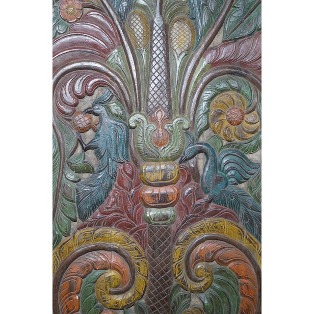 1920s Vintage Hand-Carved Tree of Life Wood Panel | Rustic Spiritual Wall Art or Sliding Barn Door 84x36 For Sale - Image 5 of 7