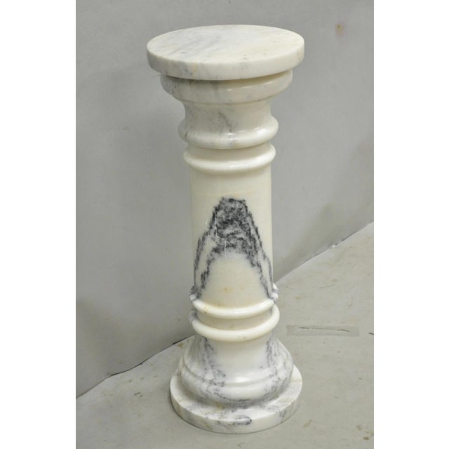 Neoclassical Vintage Italian Classical White Marble Column Form Round 32" Pedestal Bust Stand For Sale - Image 3 of 14