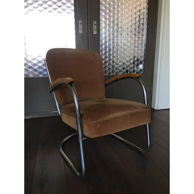 Brown Fabric & Tubular Steel Industrial Model 436 Lounge Chair by Paul Schuitema for D3 Rotterdam, 1930s For Sale - Image 8 of 8