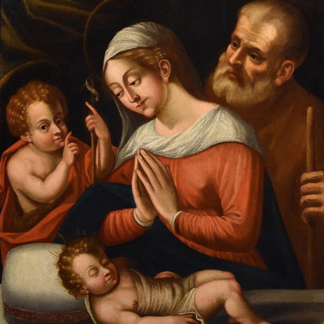 Circle of Giovanni Battista Ramenghi, Holy Family, 1620, Oil on Canvas, Framed For Sale - Image 6 of 18
