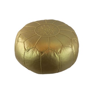 Stuffed Gold Metallic Vegan Leather Pouf For Sale