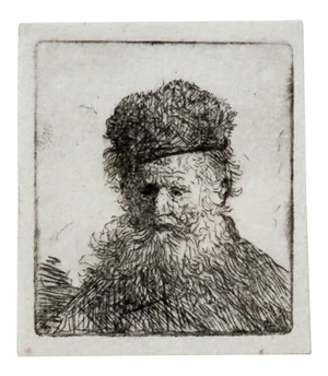 Rembrandt Van Eijn Original Etching Bust of an Old Man With a Fur Cap