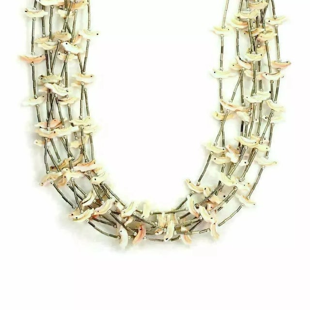 Contemporary Mother of Pearl Sterling Silver Multi Strand Fetish Birds Necklace For Sale - Image 3 of 4