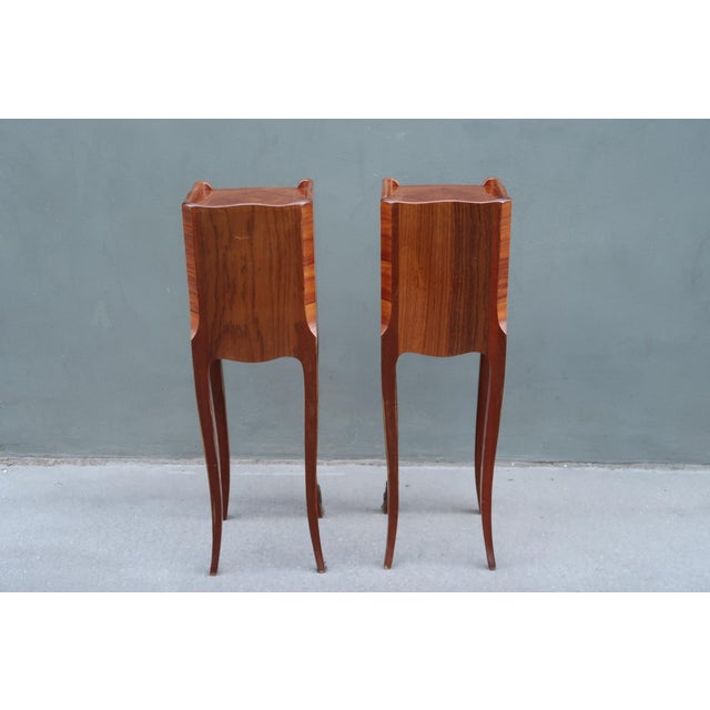 1930s Very Elegant Set of Two Narrow Rosewood French Louis XV Style Side Tables Nightstands. For Sale - Image 16 of 18