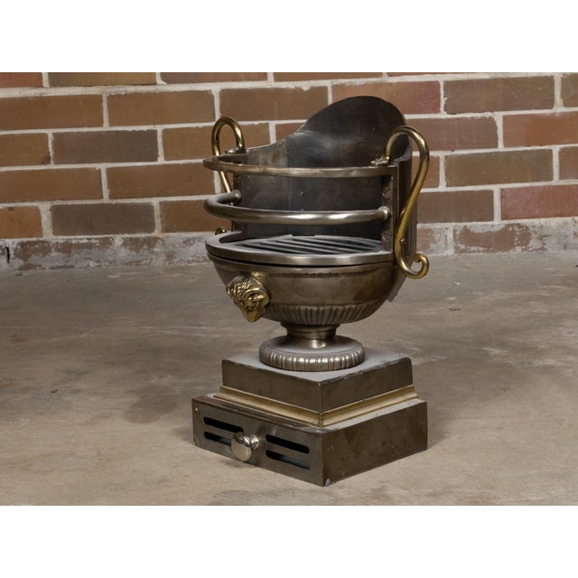 English Regency Style Coal Burner Fireplace Urn Grate with Brass Volutes For Sale - Image 9 of 12