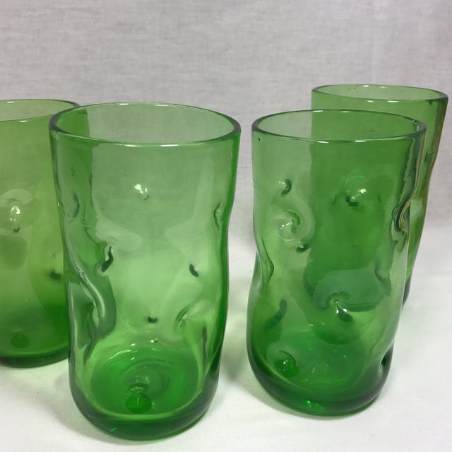 Vintage Blenko Green Pinch Glass Tumblers Set of 4 Chairish