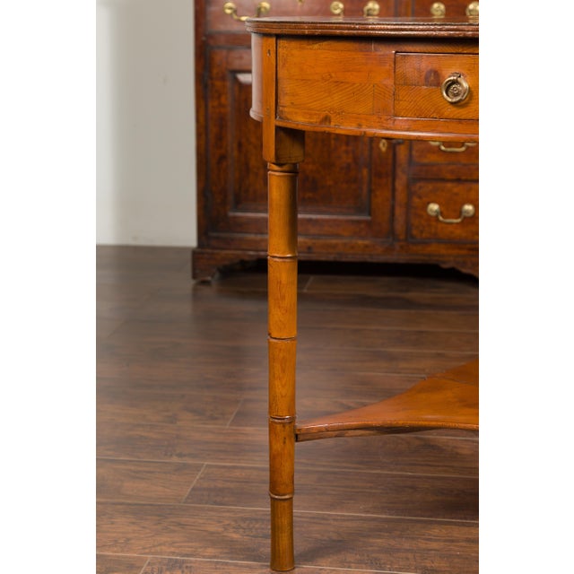 Brown English 1860s Pine Center Table with Partitioned Drawer and Faux Bamboo Legs For Sale - Image 8 of 11