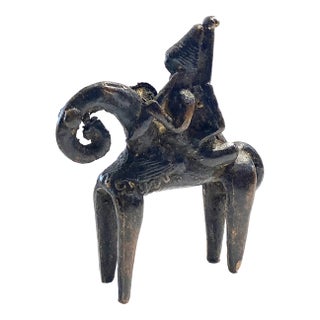Vintage African Dogon Bronze Gold Weight Sculpture of a Horseman W/ Companion Mali For Sale