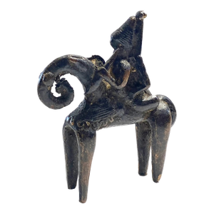 Vintage African Dogon Bronze Gold Weight Sculpture of a Horseman W/ Companion Mali