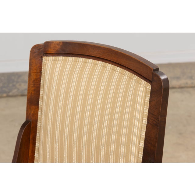 Beige 1930s French Art Deco Walnut Dining Chairs in Beige Stripe - Set of 6 For Sale - Image 8 of 12