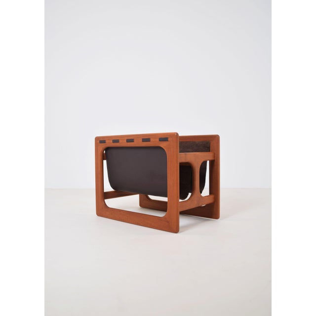 Brown Danish Double Magazine Holder in Teak and Leather attributed to Salin Møbler, 1970s For Sale - Image 8 of 8