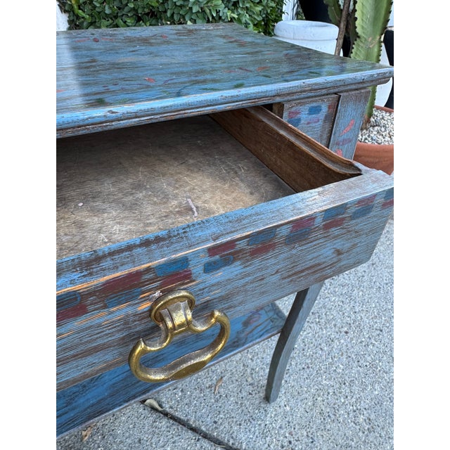 Wood Vintage Hand-Painted Side Table W/ Drawer For Sale - Image 7 of 9