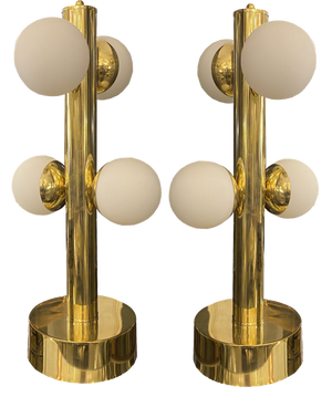 Golden Lamps with White Spheres, Set of 2