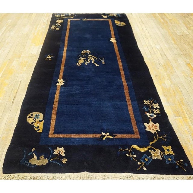 Wool Rectangle 1920s Knotted Chinese Blue - Peking Antique Rug, Country of Origin: China, Circa Date: 1920s. This...