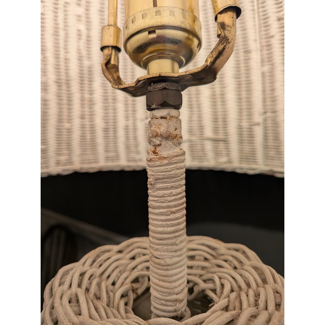 Vintage White Wood Wicker Floor Lamp For Sale In Rochester - Image 6 of 12