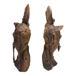 Mid 20th Century Balinese Macassar Ebony Art Deco Busts by I Wayan Suweda (Sumampan, Bali) - a Pair For Sale