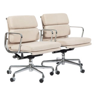 Eames for Herman Miller Cream Tan Office Chairs in Schumacher Vegan Suede For Sale