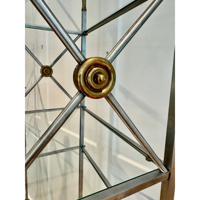 Silver Mid Century Steel & Brass French Etagere, Maison Jansen Style For Sale - Image 8 of 12