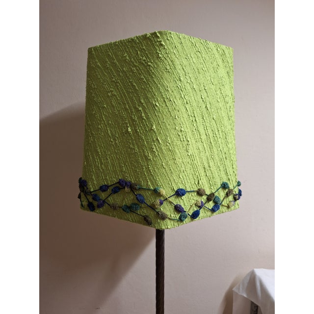 Blue Mid-Century German Floor Lamp with Brass Base and Handmade Fabric Shade from Lamplove, 1950s For Sale - Image 8 of 10