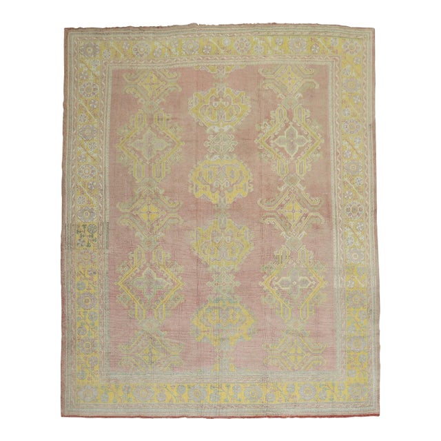 Rose Bright Yellow Antique Zabihi Collection Turkish Oushak Carpet - 8'2" x 10'4" For Sale