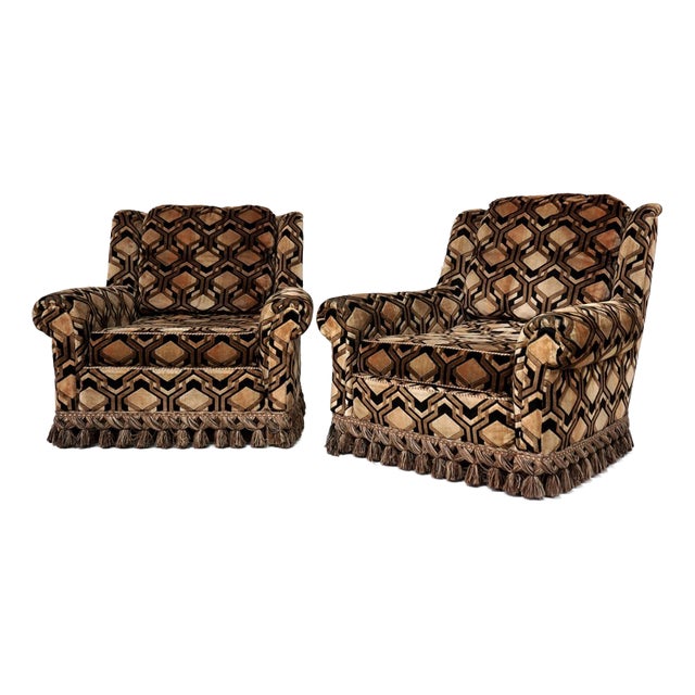Vintage Lounge Chairs with Psychedelic Fabric, 1960s, Set of 2 For Sale