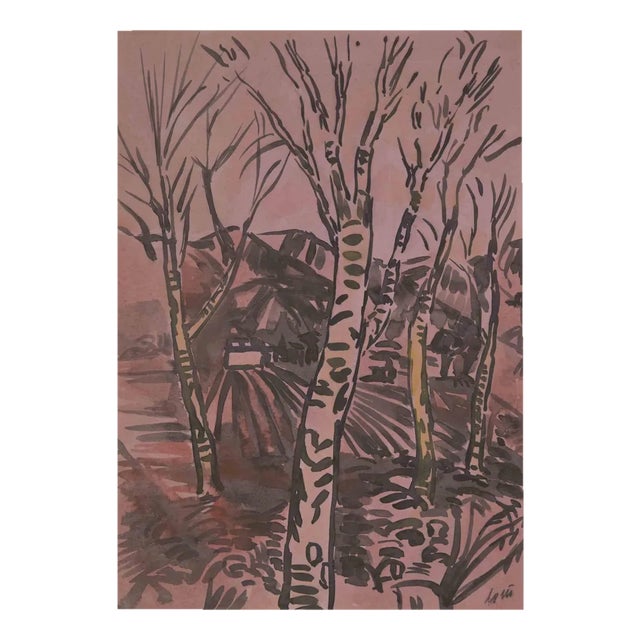Reynold Arnould, Trees, Black Marker Drawing, Mid-20th Century For Sale