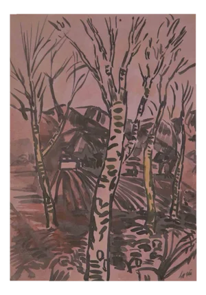 Reynold Arnould, Trees, Black Marker Drawing, Mid-20th Century