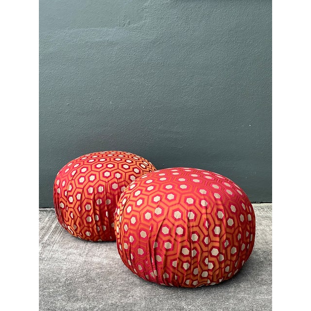 Scarlet Vintage Geometric Fabric Poufs - Pair For Sale - Image 8 of 12
