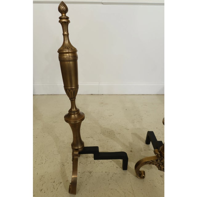 Metal Greek Design Solid Brass Fireplace Andirons - a Pair For Sale - Image 7 of 9