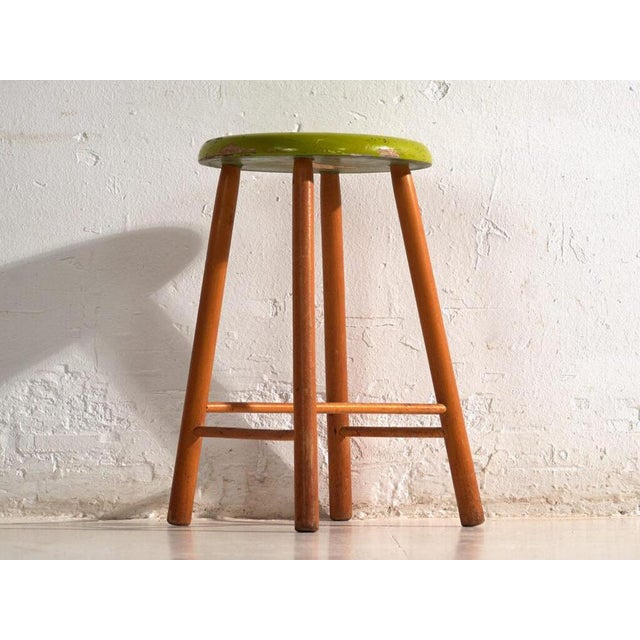 Vintage Wooden Stool with Round Seat, 1950 For Sale - Image 4 of 7