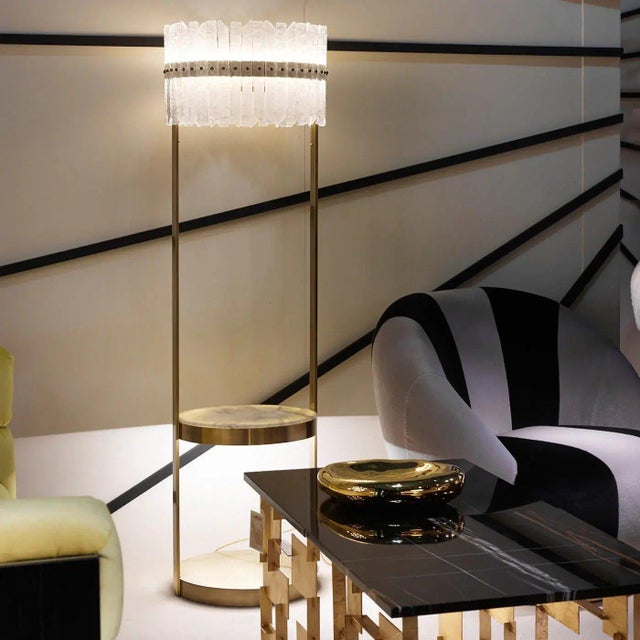 Sculptural Josephine Floor Lamp with Backlit Marble Tray and Glass Crown by Studio 63 for Marioni For Sale - Image 4 of 8