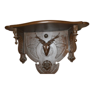19th C Wall Shelf With Deer Head Carving