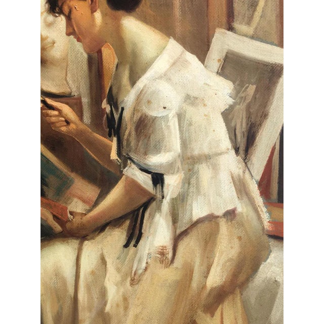 Lady Reading, French School, Oil on Canvas, Framed For Sale - Image 3 of 9