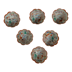 Antique Meiji / Taisho Era Japanese Porcelain Footed Nut & Dipping Bowls — Set of 6