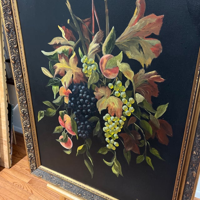 1960s Oil on Canvas Floral Still Life Fruits and Flowers Framed Signed by American Artist Katherin West For Sale - Image 10 of 12