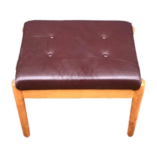 Vintage Scandinavian Beech & Leather Ottoman from Farstrup Møbler, 1970s For Sale