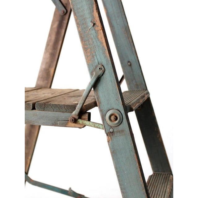Wood Vintage Wooden Platform Ladder For Sale - Image 7 of 13