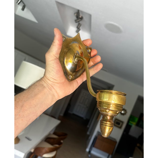 Pair Federal Style Sheild Back Brass Candle Wall Sconces For Sale - Image 14 of 18
