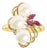 Freshwater Pearl, Ruby & Diamond Cluster Cocktail Ring 14k Yellow Gold, Size 7.5 For Sale