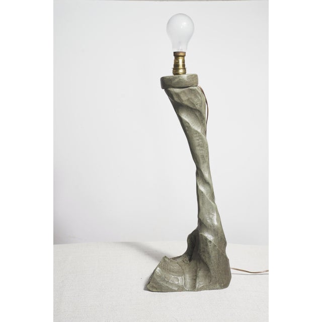 Wood Vintage Modern Brutalist Carved Wooden Table Lamp with Opal Globe, 1930s For Sale - Image 7 of 11