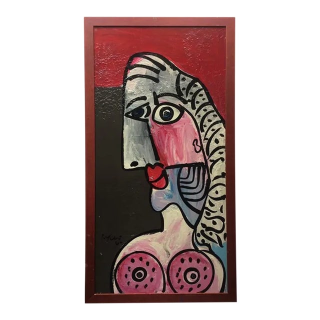 1960s “My Mentor Joan Miró” Cubist Painting by Peter Keil, Framed For Sale