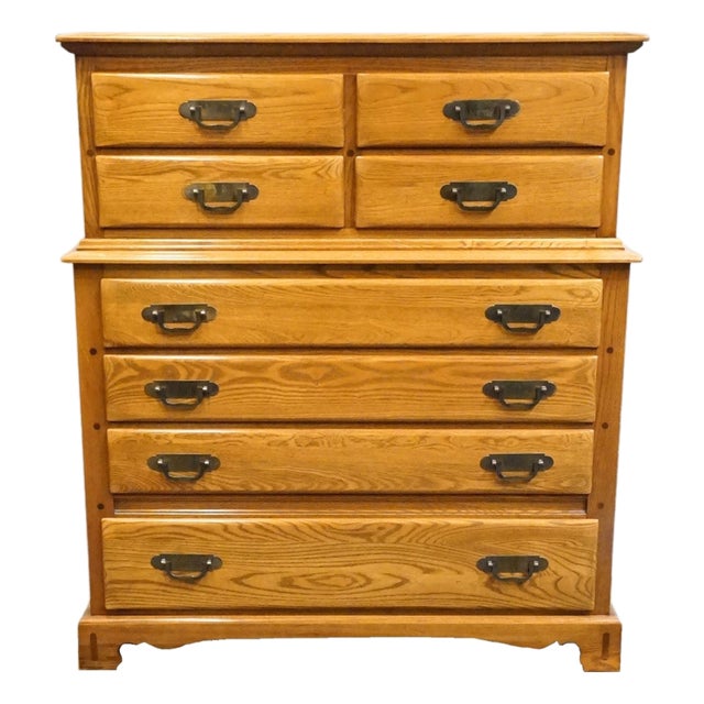 Link Taylor Countryside Collection Solid Oak Early American Rustic 42" Chest on Chest 6606 For Sale