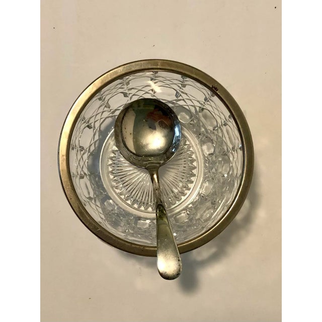 Mid 20th Century English Cut Crystal Silver Rim Jam Dish With Serving Spoon Set - 2 Pieces For Sale - Image 5 of 9